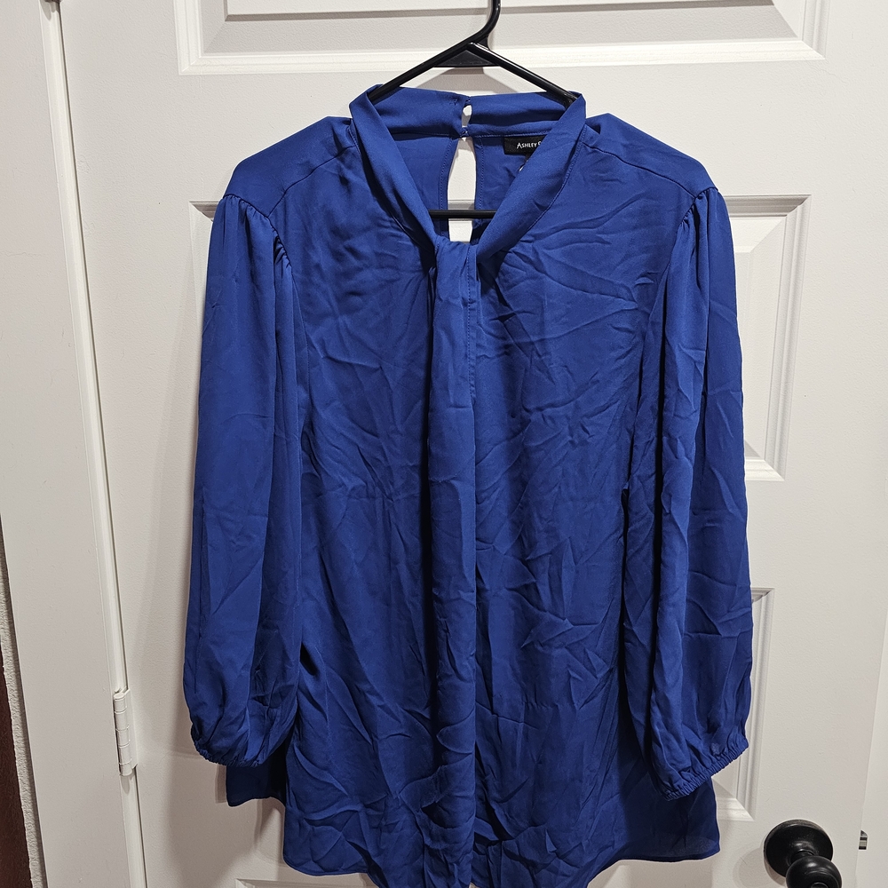 Ashley Stewart Royal Blue Blouse with Tie Collar